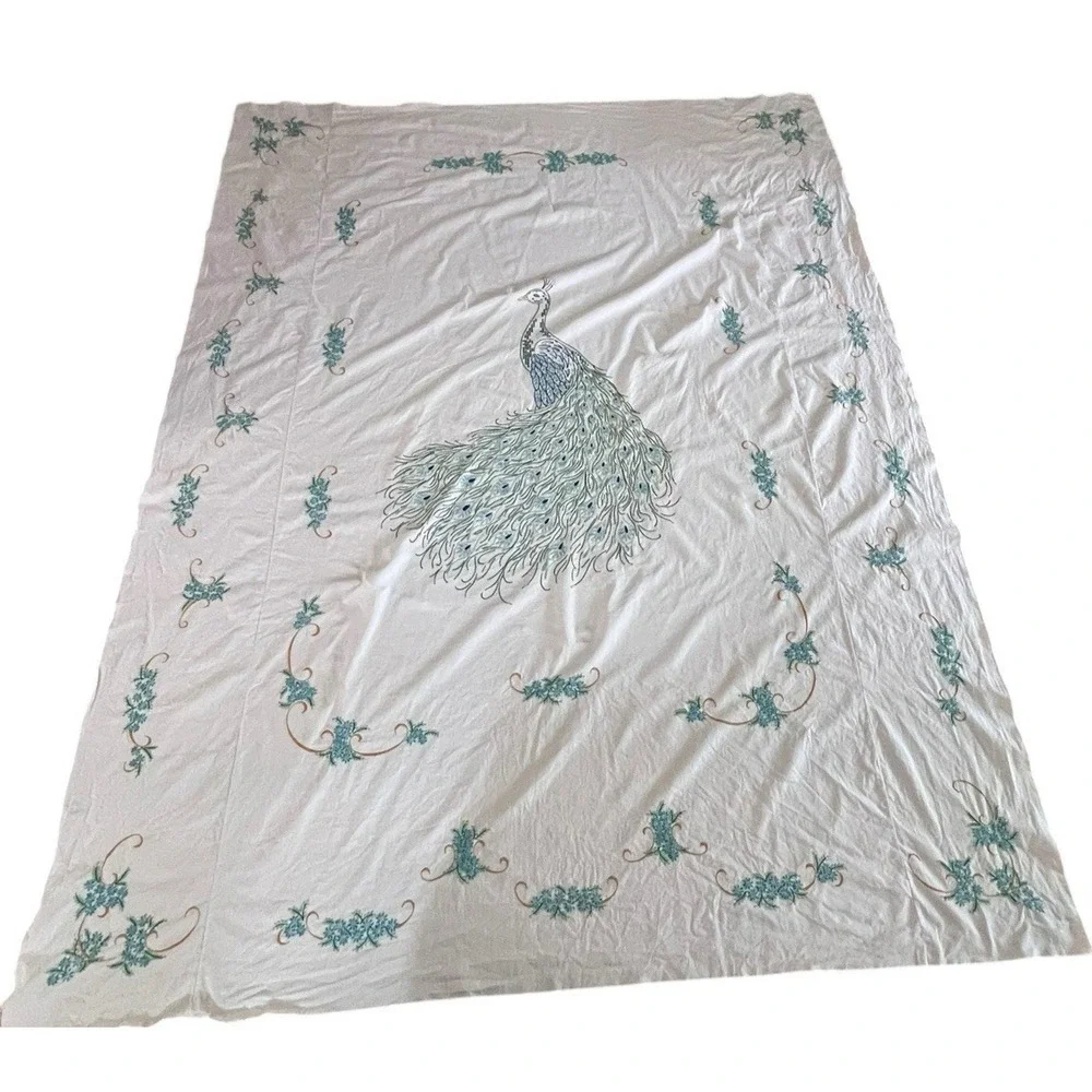 VTG Embroidered Peacock Coverlet Beadspread‎ 78x98